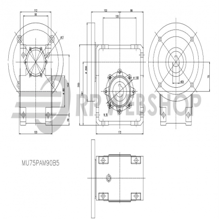 SITI  MU 75 50/1 PAM24/200 Uitgaande holle as d 28H7 Montage pos. standaard conform documentatie