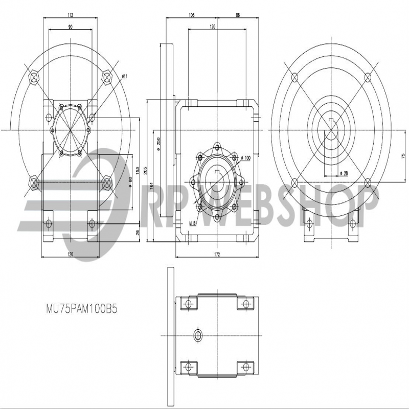 SITI  MU 75 20/1 PAM28/250 Uitgaande holle as d 28H7 Montage pos. standaard conform documentatie