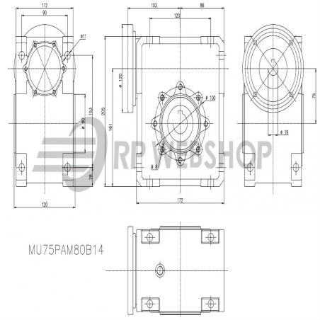 SITI  MU 75 50/1 PAM19/120 Uitgaande holle as d 28H7 Montage pos. standaard conform documentatie