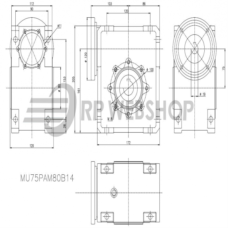 SITI  MU 75 70/1 PAM19/120 Uitgaande holle as d 28H7 Montage pos. standaard conform documentatie
