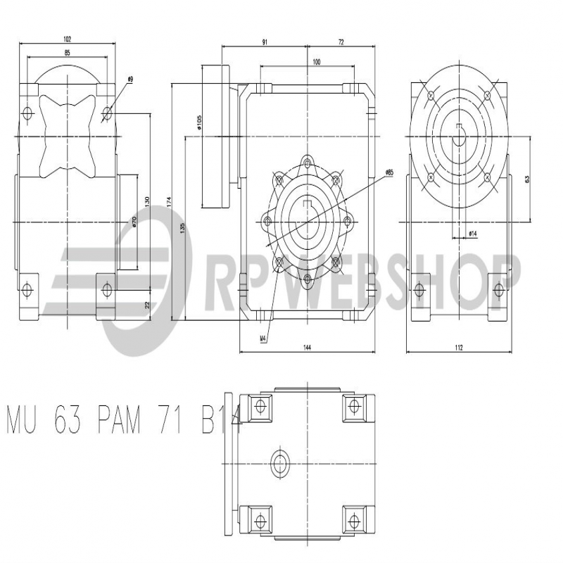 SITI  MU 63 70/1 PAM14/105 Uitgaande holle as d 25H7 Montage pos. standaard conform documentatie