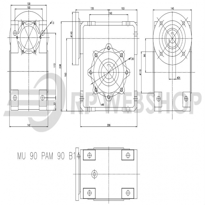 SITI  MU 90 50/1 PAM24/140 Uitgaande holle as d 35H7 Montage pos. standaard conform documentatie