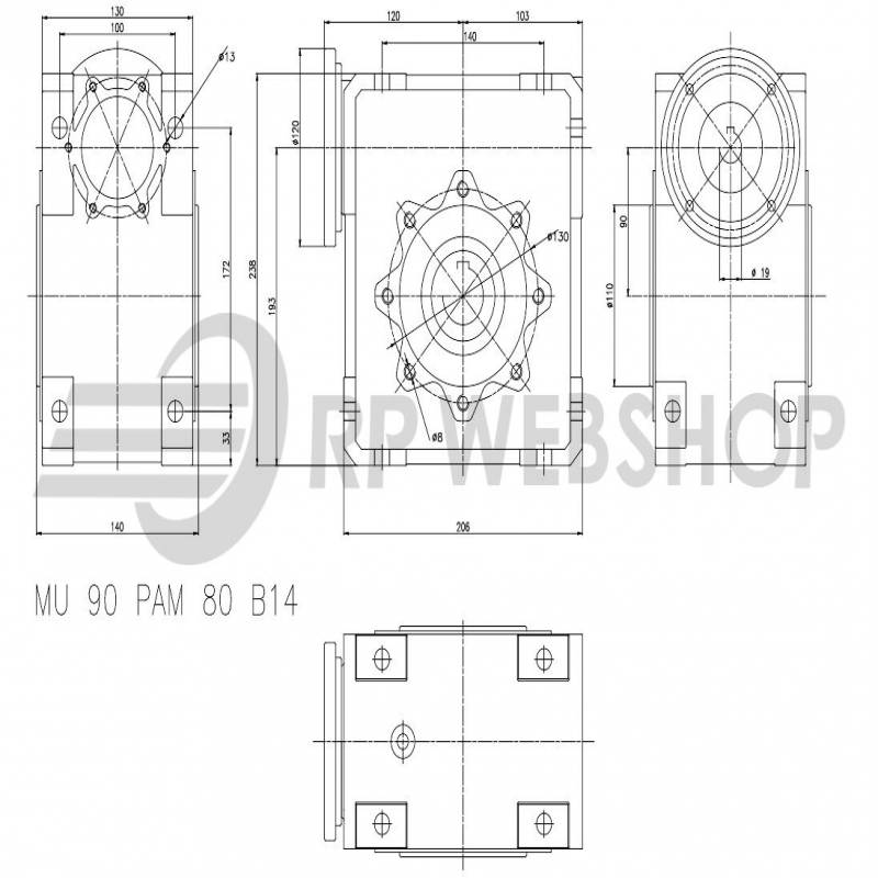 SITI  MU 90 100/1 PAM19/120 Uitgaande holle as d 35H7 Montage pos. standaard conform documentatie