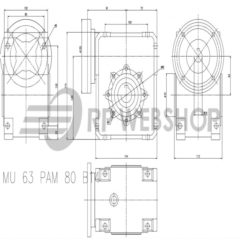 SITI  MU 63 100/1 PAM19/120 Uitgaande holle as d 25H7 Montage pos. standaard conform documentatie