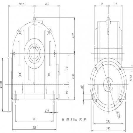 SITI  MI 175B 20/1 PAM38/300 Uitgaande holle as d 60H7 Montage pos. standaard conform documentatie