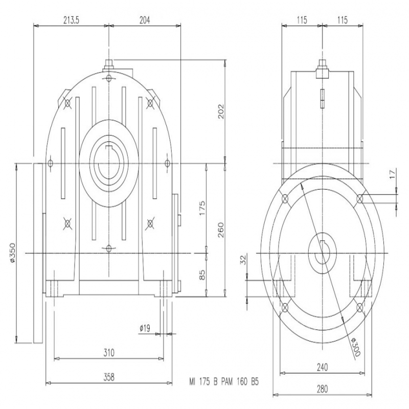 SITI  MI 175B 20/1 PAM42/350 Uitgaande holle as d 60H7 Montage pos. standaard conform documentatie