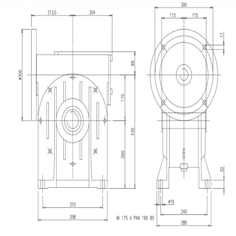 SITI  MI 175A 10/1 PAM42/350 Uitgaande holle as d 60H7 Montage pos. standaard conform documentatie