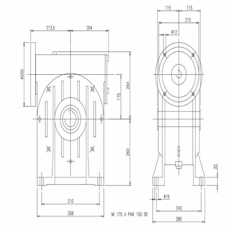 SITI  MI 175A 80/1 PAM28/250 Uitgaande holle as d 60H7 Montage pos. standaard conform documentatie