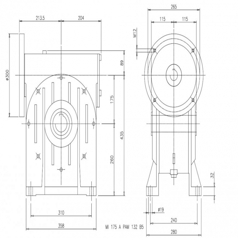 SITI  MI 175A 80/1 PAM38/300 Uitgaande holle as d 60H7 Montage pos. standaard conform documentatie