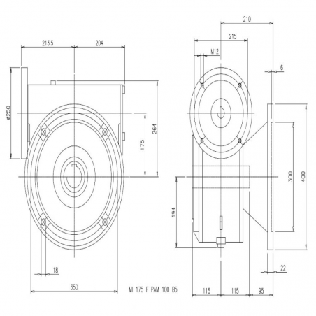 SITI  MI 175F 100/1 PAM28/250 Uitgaande holle as d 60H7 Montage pos. standaard conform documentatie