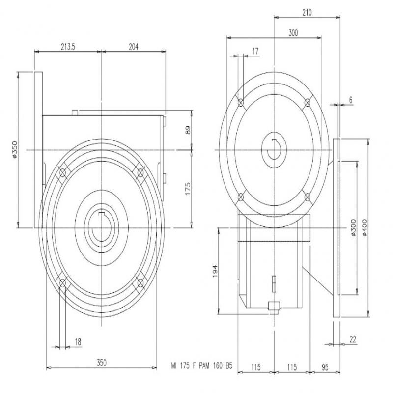 SITI  MI 175F 15/1 PAM42/350 Uitgaande holle as d 60H7 Montage pos. standaard conform documentatie