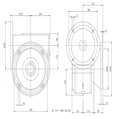 SITI  MI 175F 15/1 PAM42/350 Uitgaande holle as d 60H7 Montage pos. standaard conform documentatie