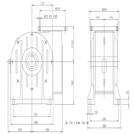 SITI  MI 175V 80/1 PAM28/250 Uitgaande holle as d 60H7 Montage pos. standaard conform documentatie